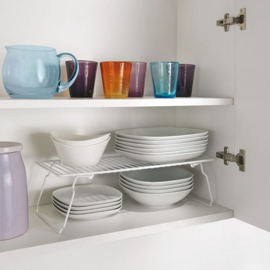 Metaltex Storage Folding Legs, Coated Wire Rack, Shelf Space Saver, Cupboard Organiser, White, Size: 47 x 21 x 14 cm, Metal, Silver - Image 3