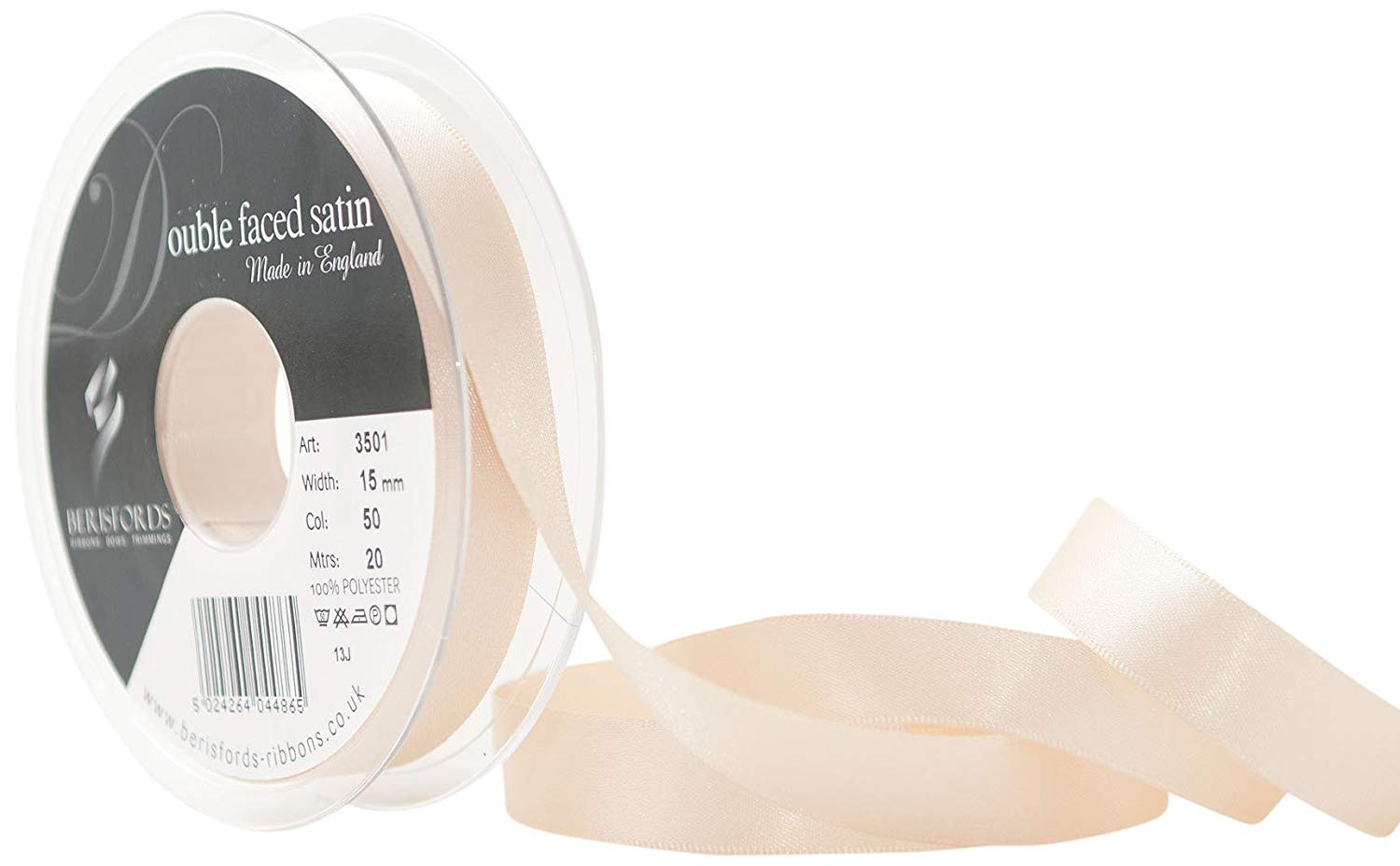 Berisfords Double Satin Ribbon, Cream, 15 mm, 3501-CRE-15