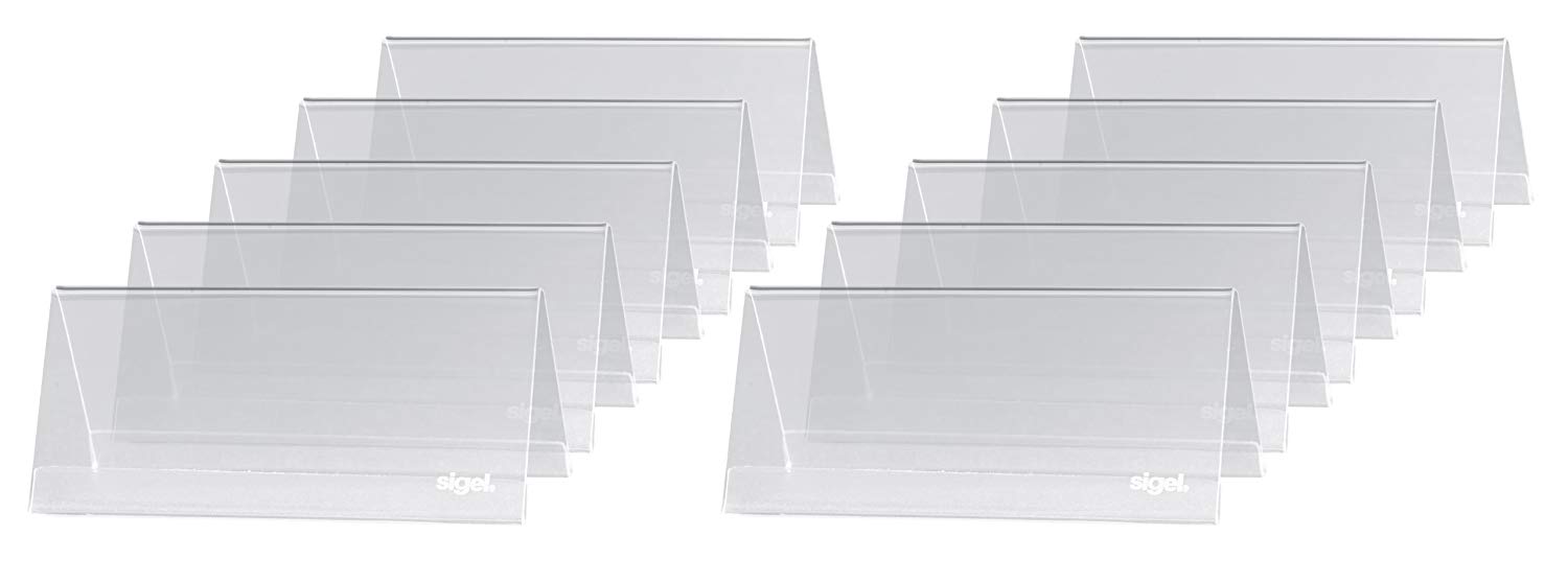 SIGEL TA138 Sign Holder, tent form, for 9,5 x 4,2 cm, double-sided presentation, rigid plastic, transparent, 10 Pieces