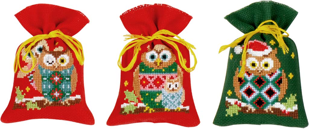 Vervaco Counted Cross Stitch Kit: Pot-Pourri Bag: Christmas Owls: Set of 3, Acrylic, NA, 8 x 12cm, N\a