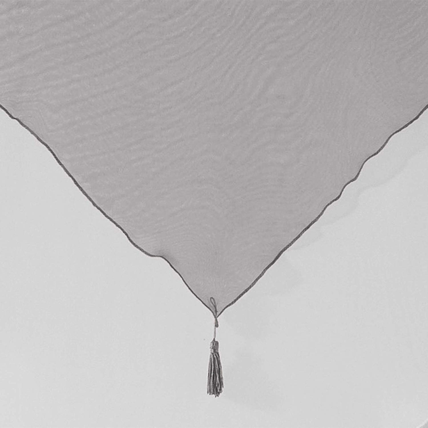 Douceur d'Interieur Voile Bicolour 2-Net Curtain Pompon, Blanc/Gris, W 23.6" x L 63" (2 Panels) - Image 2