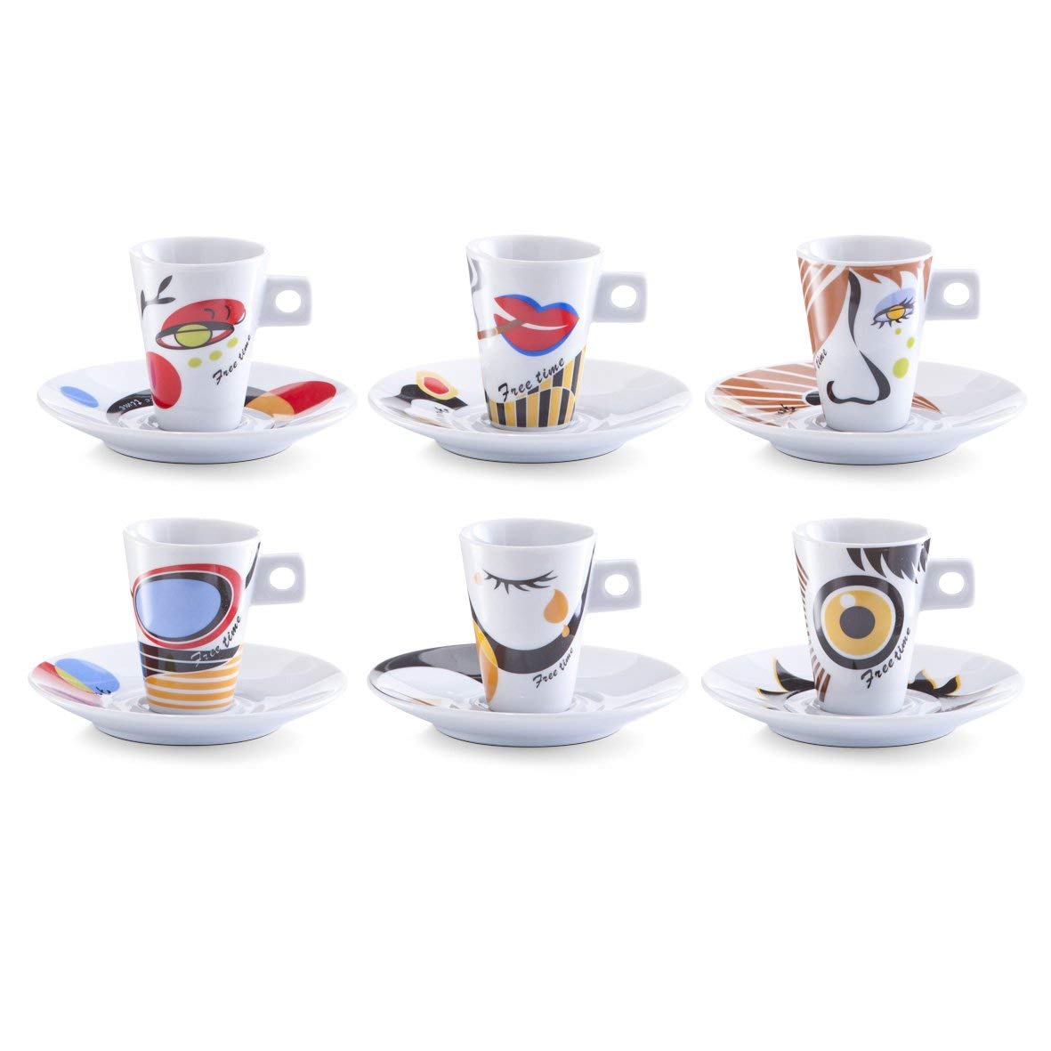 Zeller 26505 12-Piece Espresso Set Faces Porcelain cm Lemon, White, 12 Count (Pack of 1)