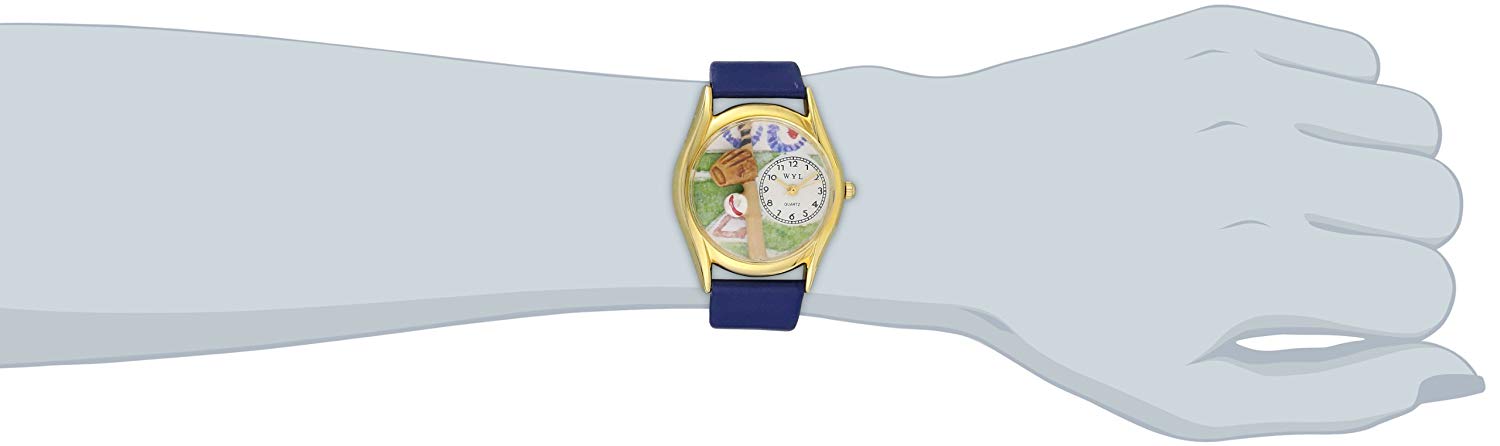 Whimsical Watches Baseball Royal Blue Leather and Goldtone Unisex Quartz Watch with White Dial Analogue Display and Multicolour Leather Strap C-0820004 - Image 2