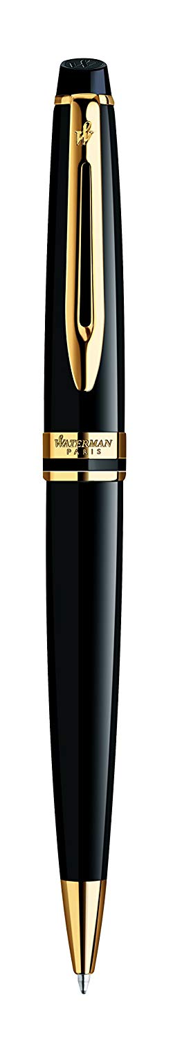 Waterman Expert Ballpoint Pen Gloss Black with 23k Gold Trim Medium Tip Blue Ink Gift Box - Image 2
