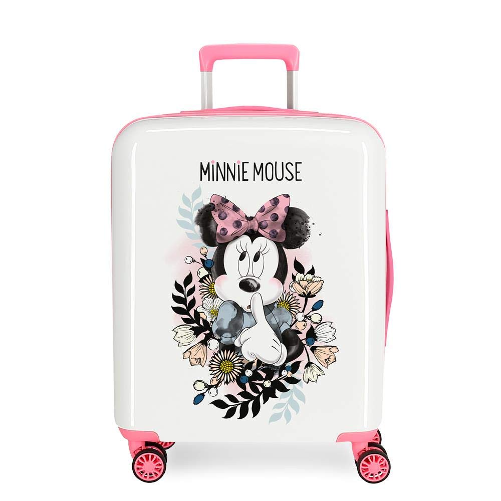 Minnie Style flores Rigid Cabin Trolley, White (White), 55 centimeters