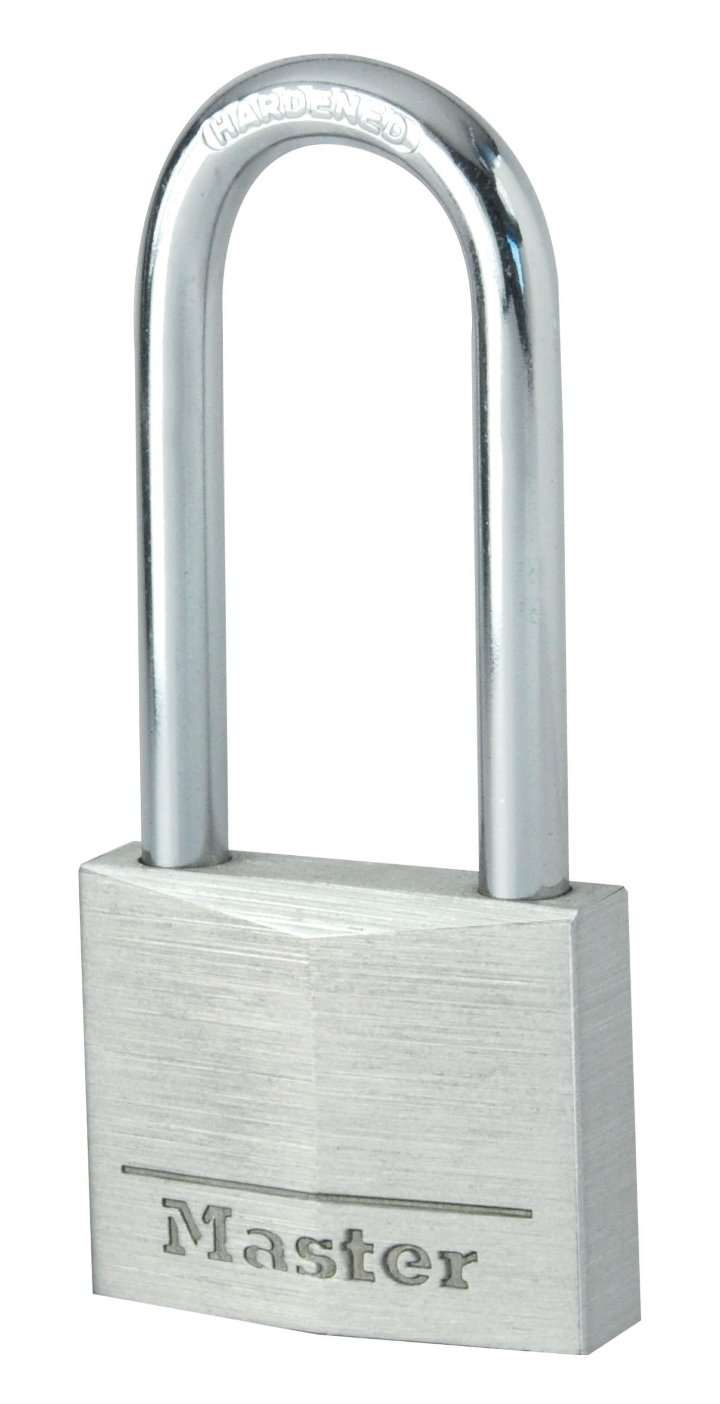 Master Lock 9140EURDLH Key Padlock in Aluminium with Long Shackle, Grey, 4 x 7,6 x 1,3 cm, 8,9 cm x 4 cm x 1,3 cm