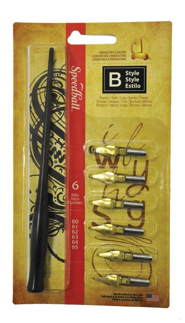 Speedball B-Series Pen Set, 1 Pen Holders, 6 Pen Nib Tips, for Ink Calligraphy Lettering, Hand Writing