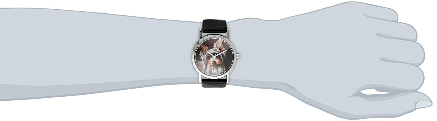 Whimsical Watches Yorkie Black Leather and Silvertone Photo Unisex Quartz Watch with White Dial Analogue Display and Multicolour Leather Strap R-0130077 - Image 2