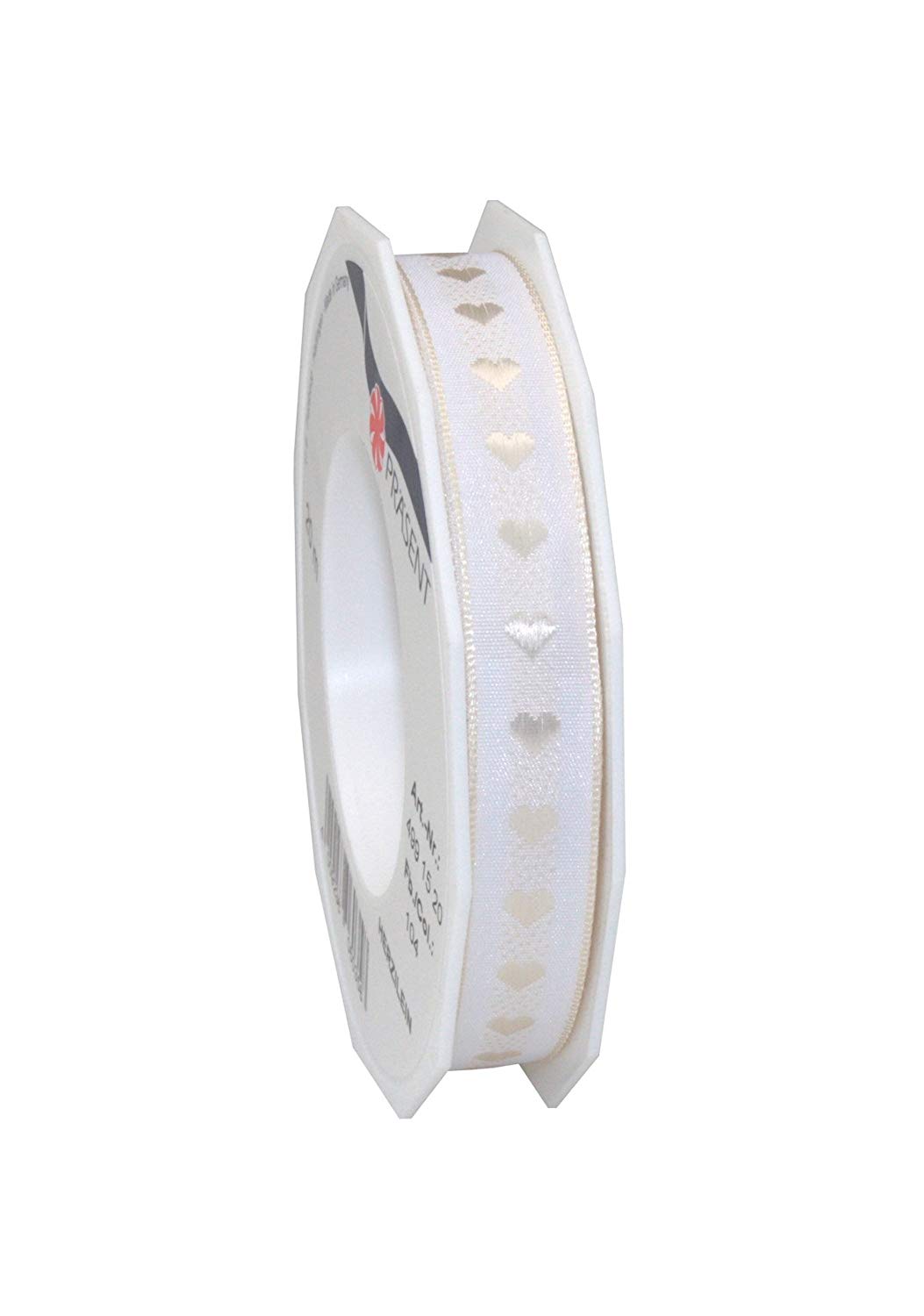 Präsent - Herzilein Printed Ribbon Cream 15 mm Width, 20 m Length, Olive