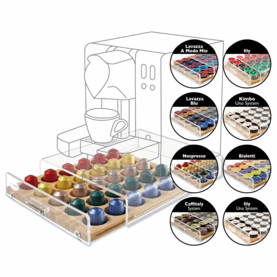 MACOM 835 Universal Coffee Capsule Holder, Wood, 65 W, Transparent, Marron