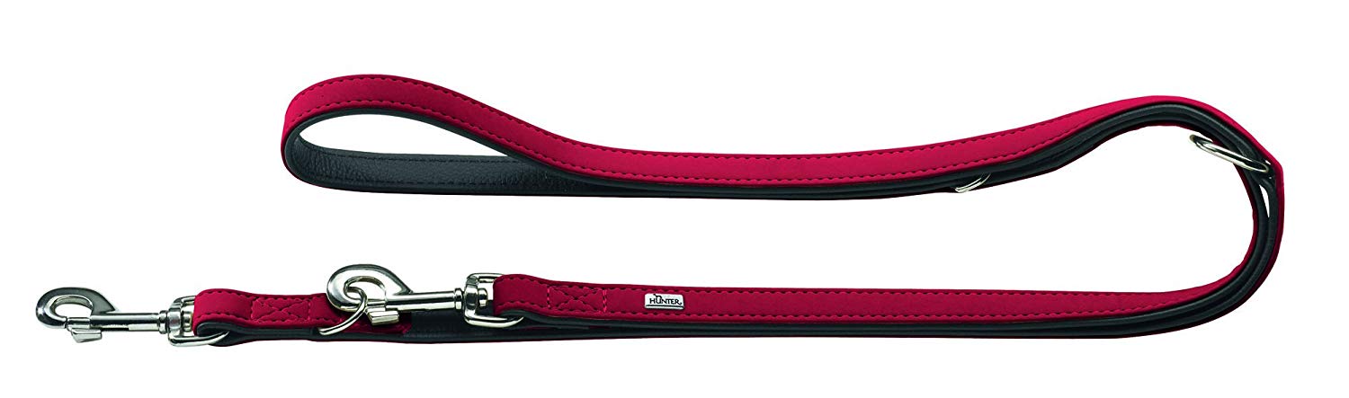 HUNTER Softie Art-Nubuk Nickel Training Lead Rope, 15 x 200 cm, Medium, Red/Nappa Black, Red/ black