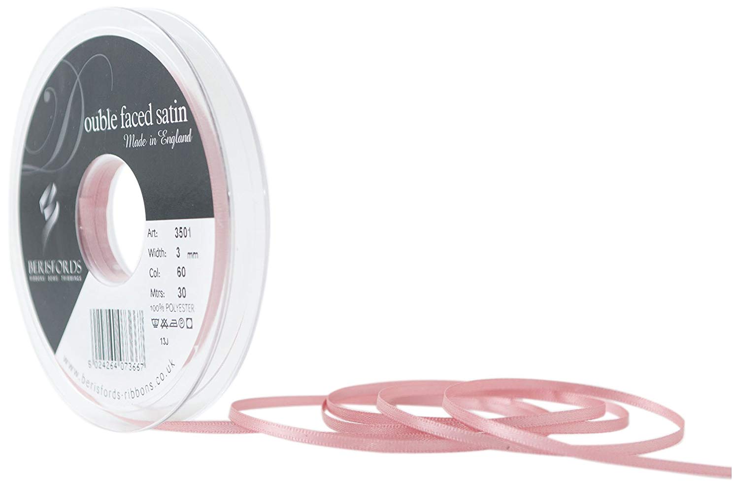 Berisfords Ribbon, Dusky Pink, 3 mm, 3501-DP-3