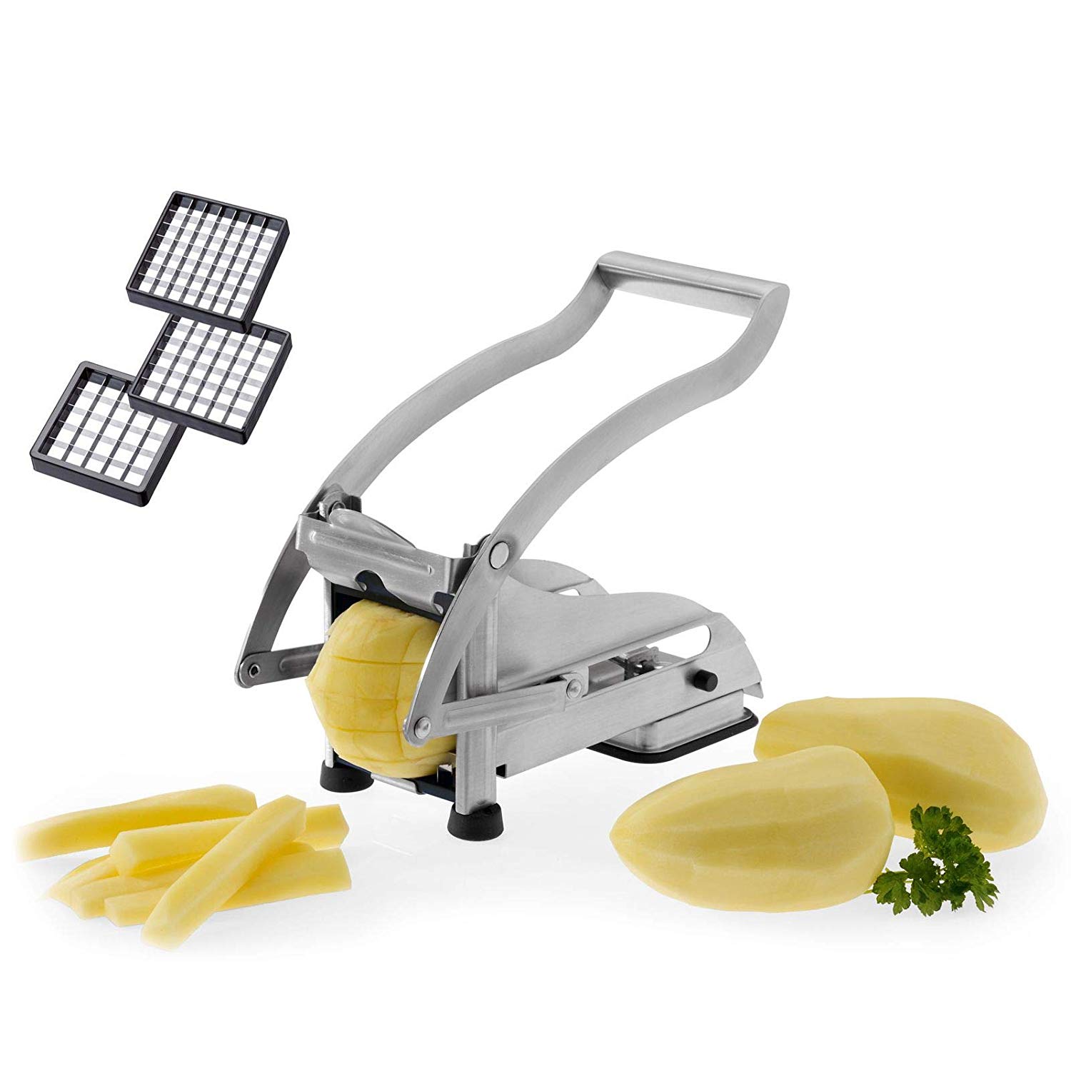 Westmark Potato Chipper And Produce Slicer With Three Stainless Steel Cutting Inserts And Indentors, Pomfri-Perfect, Silver, 11812260