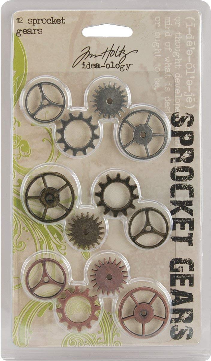 Tim Holtz 0.75 - 1-inch Idea-Ology Sprocket Metal Gears, Pack of 12, Antique Nickel/ Brass/ Copper, Brown - Image 2