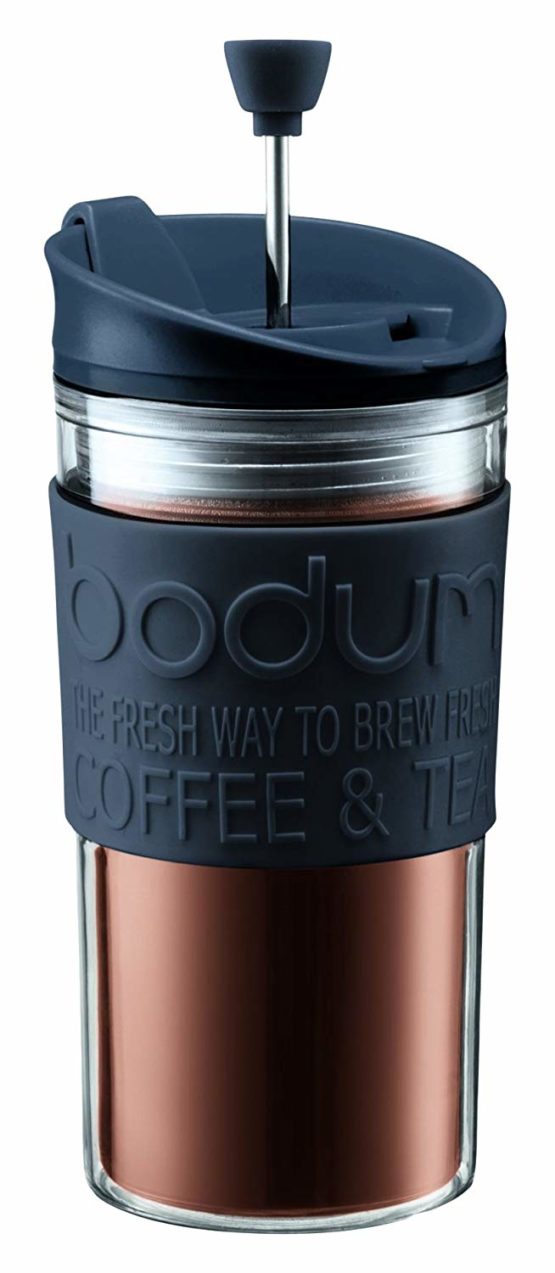 BODUM K11102-01 Travel Press Set Coffee Maker with Extra Lid, 0.35 L/12 oz - Black