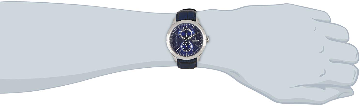 Festina Men's Quartz Watch with Black Dial Analogue Display Quartz Leather F16573/7, Blue/Silver - Image 3