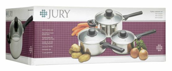 KitchenCraft JURY3PC Jury Induction Saucepan Set with Lids, Gift Boxed, Stainless Steel, 3 Pieces Silver 16 cm (6½"), 18 cm (7") and 20 cm (8") pans - Image 2