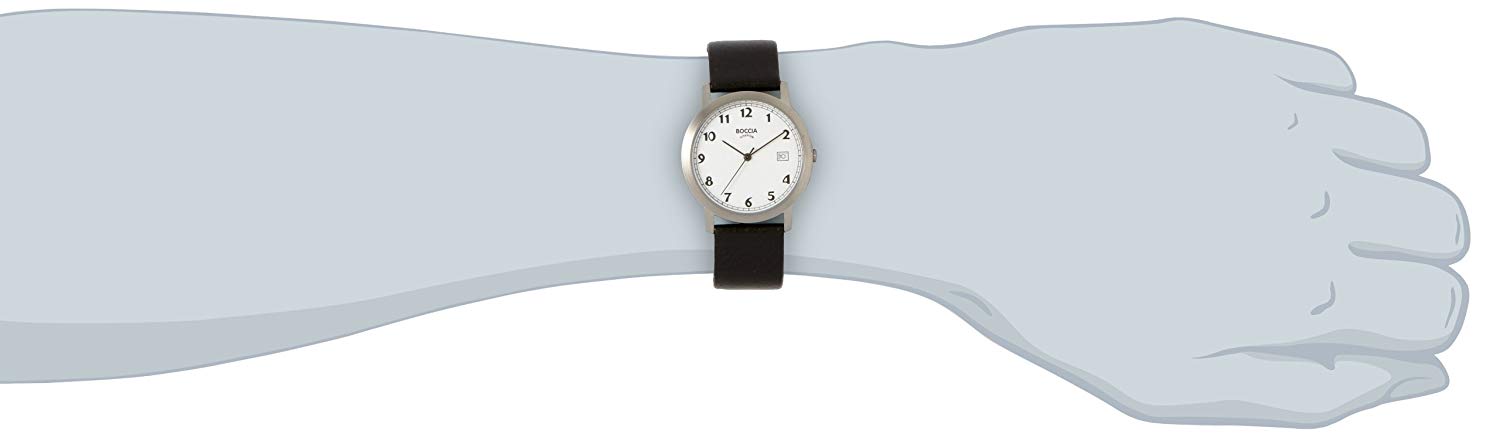 Boccia Men's Quartz Watch with Leather 510 95, Whtie/Black - Image 2