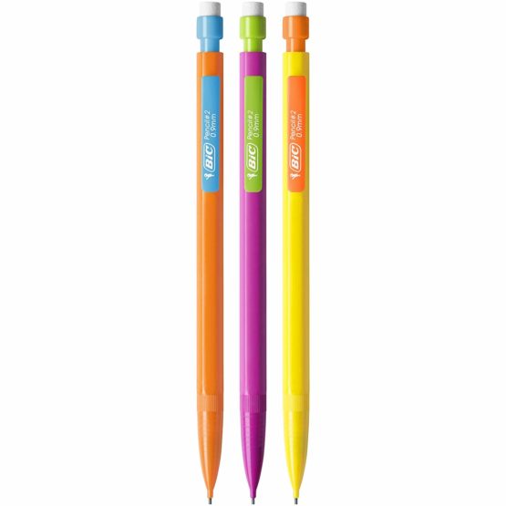 BIC Matic HB Mechanical Pencils and Eraser, Assorted Barrel Colours with Fine Point (0.9 mm), Pack of 12 - Image 2