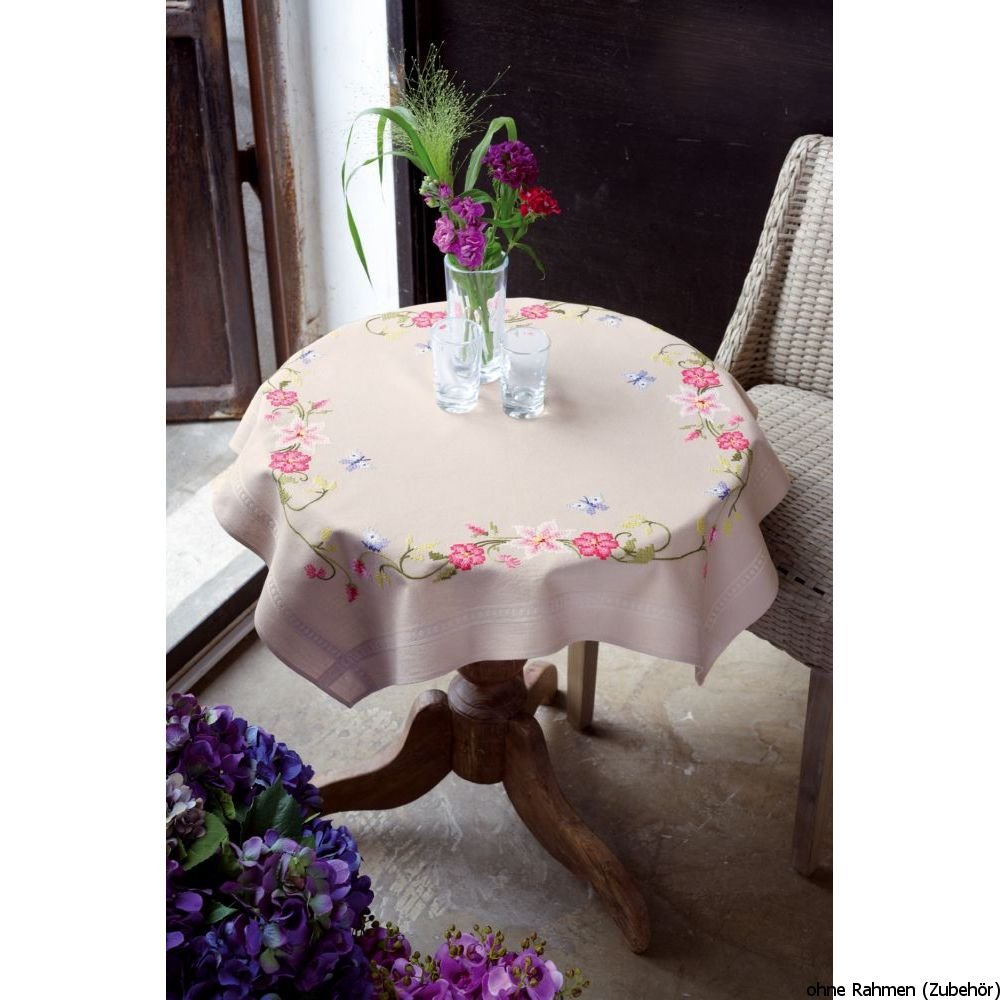 Vervaco "Flowers and Butterfly Tablecloth Embroidery, 100 Percent Cotton, Multi-Colour, 40 x 2 x 20 cm