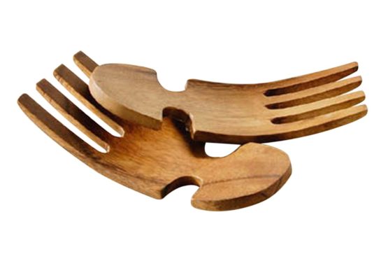 Premier Housewares Salad Servers Acacia Wooden Fork Brown Wooden Salad Servers Salad Serving Wooden Tongs Fork H 1x W19 x D 8cm