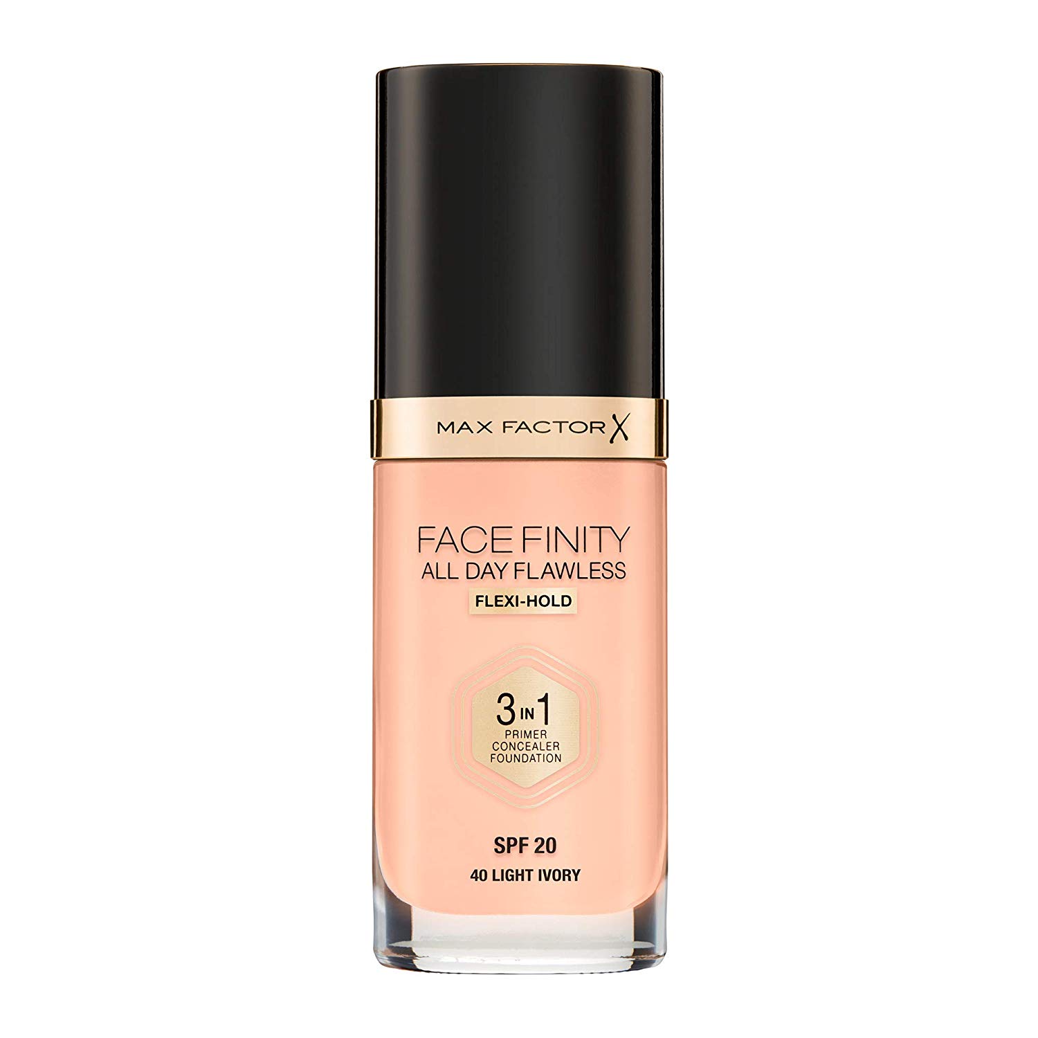 Max Factor Facefinity 3-in-1 All Day Flawless Liquid Foundation, SPF 20 - 40 Light Ivory, 30 ml, C40 Light Ivory, 30 ml (Pack of 1)