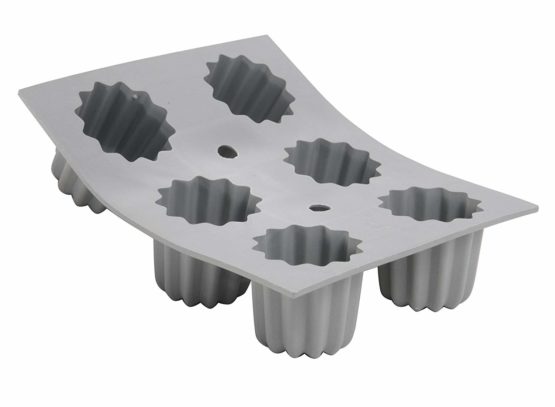 De Buyer 1834.21D Elastomoule Silicone Mould - 6 Bordelais Fluted Cakes, 8.2 cl Capacity