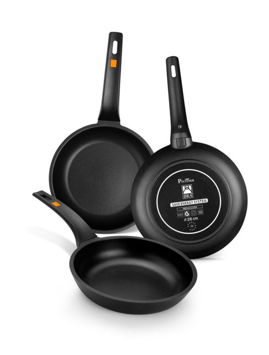 Braisogona Efficient- Aluminium 3 Frying Pans Set, Cast, Black-All Cookers Including Induction.