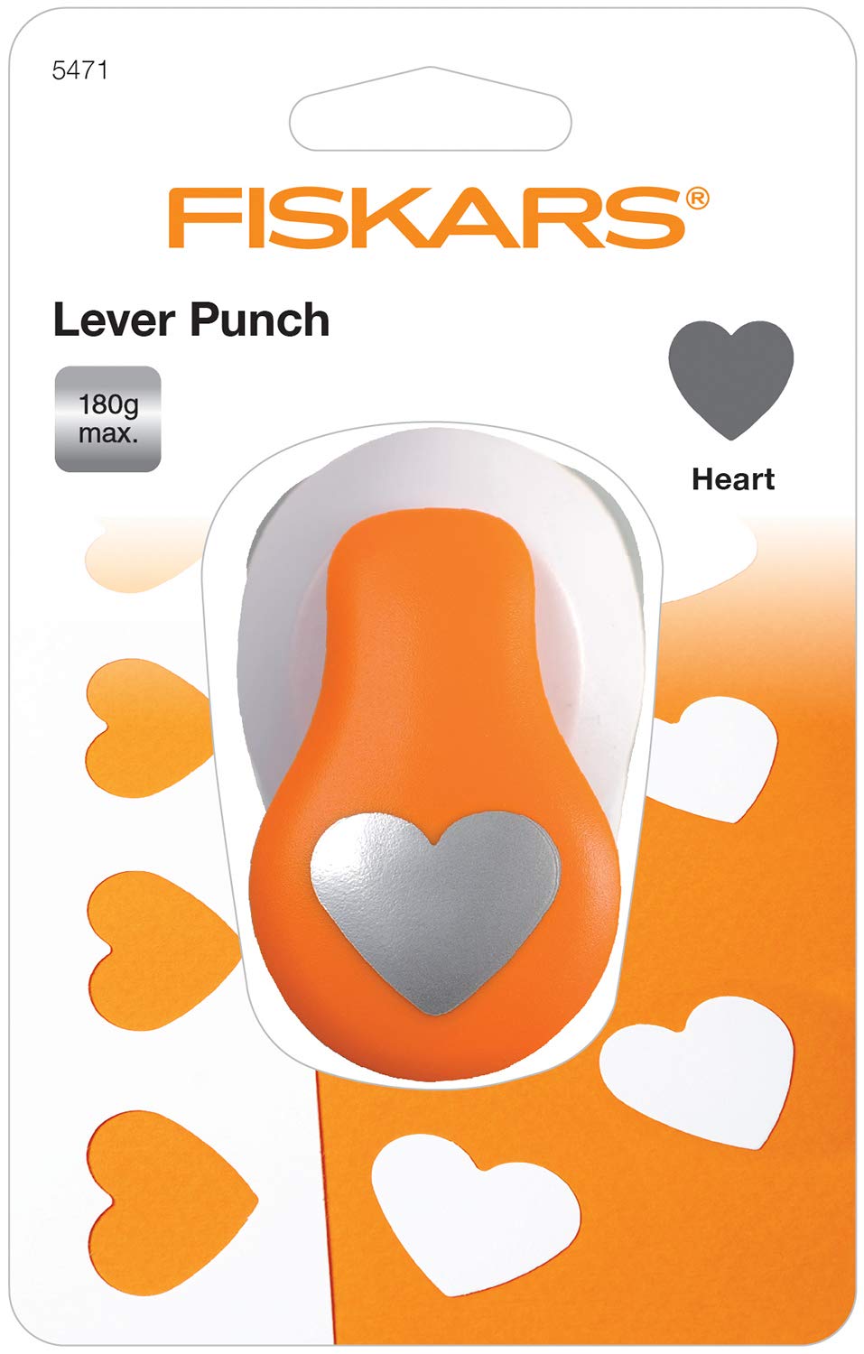 Fiskars Motive Lever Punch, Heart, Diameter 2.5 cm, for Left And Right Handers, Steel/Plastic, White/Orange - Image 4