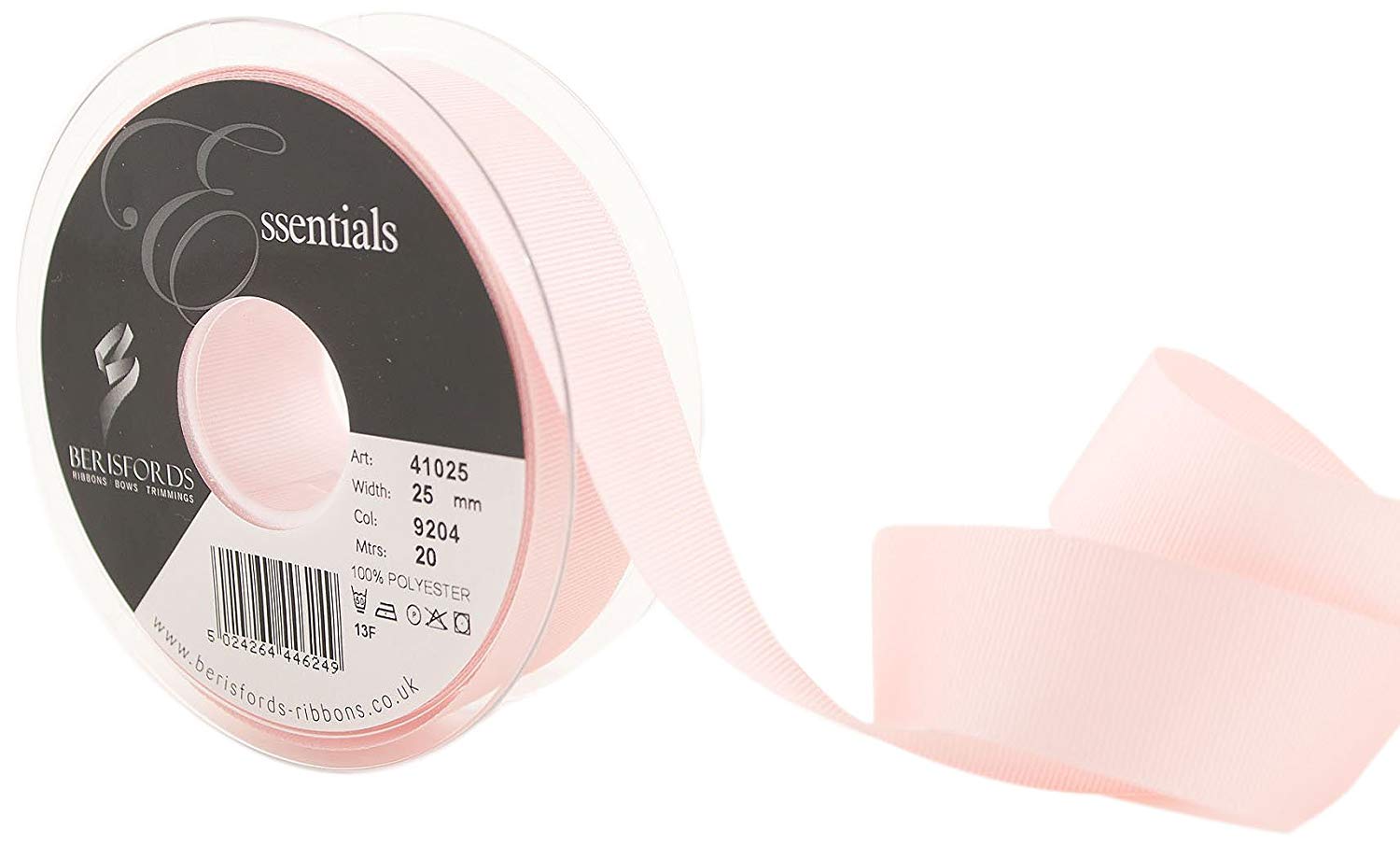 Berisfords 41025 20 m x 25 mm Polyester Grosgrain Ribbon, Pink, 25mm