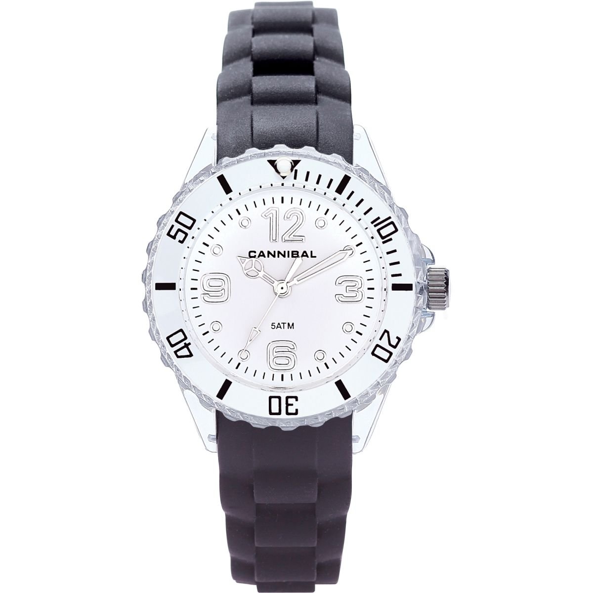 Cannibal Kid's Quartz Watch with White Dial Analogue Display and Black Silicone Strap CK223-03, White/Black
