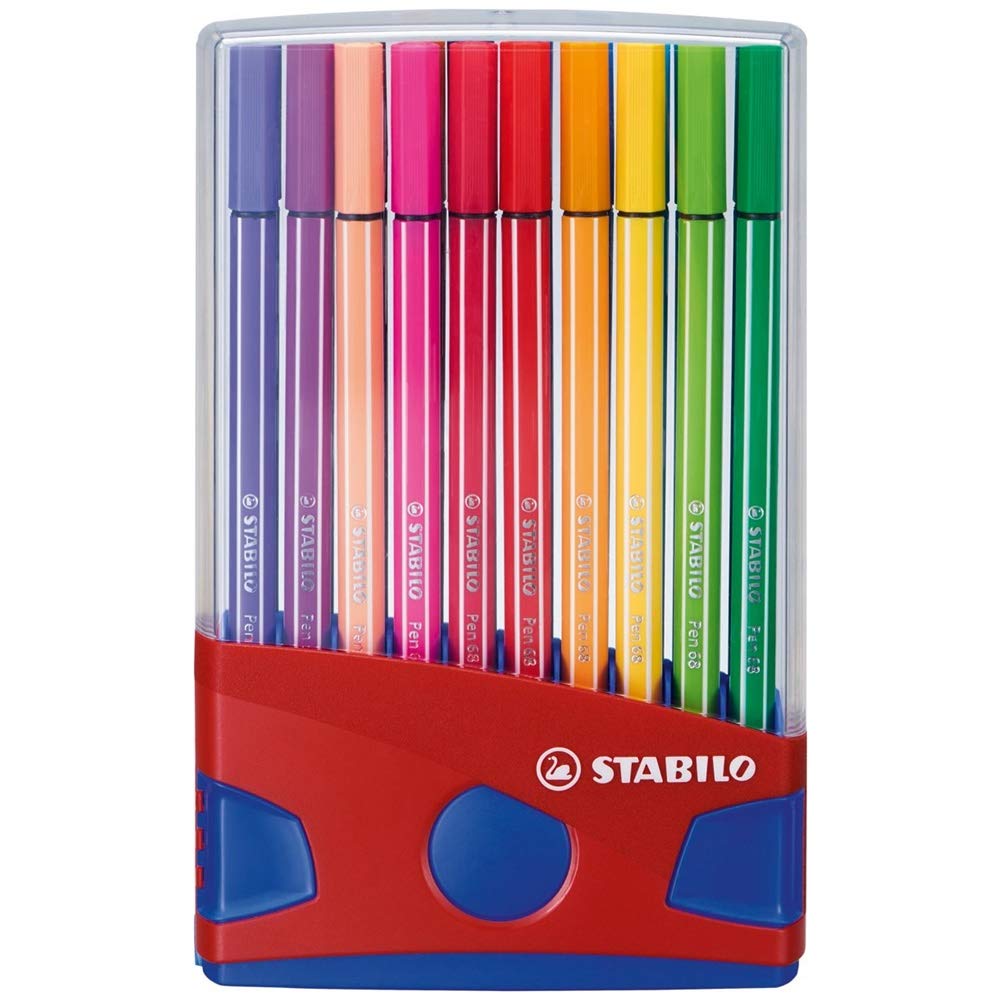 STABILO Pen 68 - Premium Fibre-Tip Pen - ColorParade in Red/Dark Blue - Deskset of 20 - Assorted Colours, 20 count (Pack of 1)