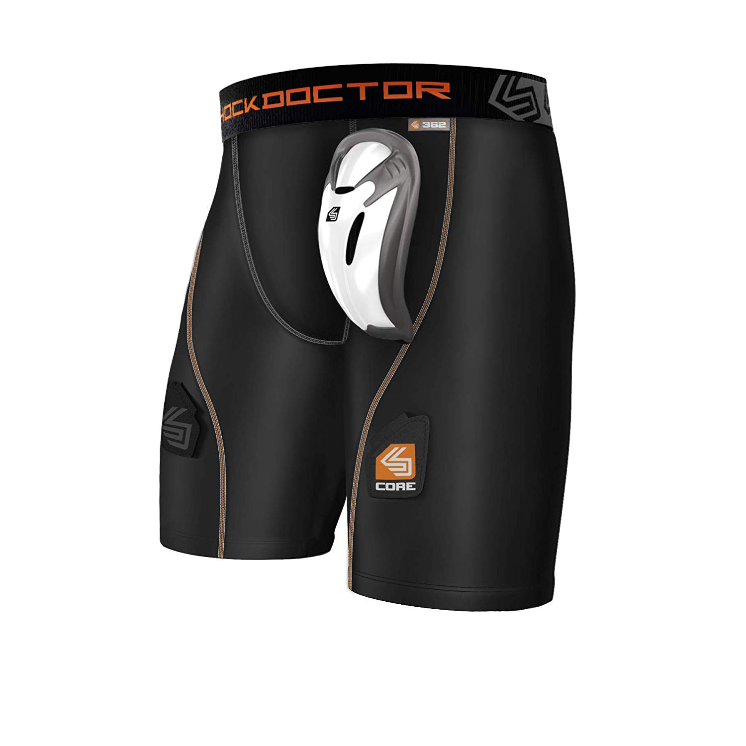 Shock Doctor Men's Core Compression Hockey Shorts with Bio Flex Cup, Black