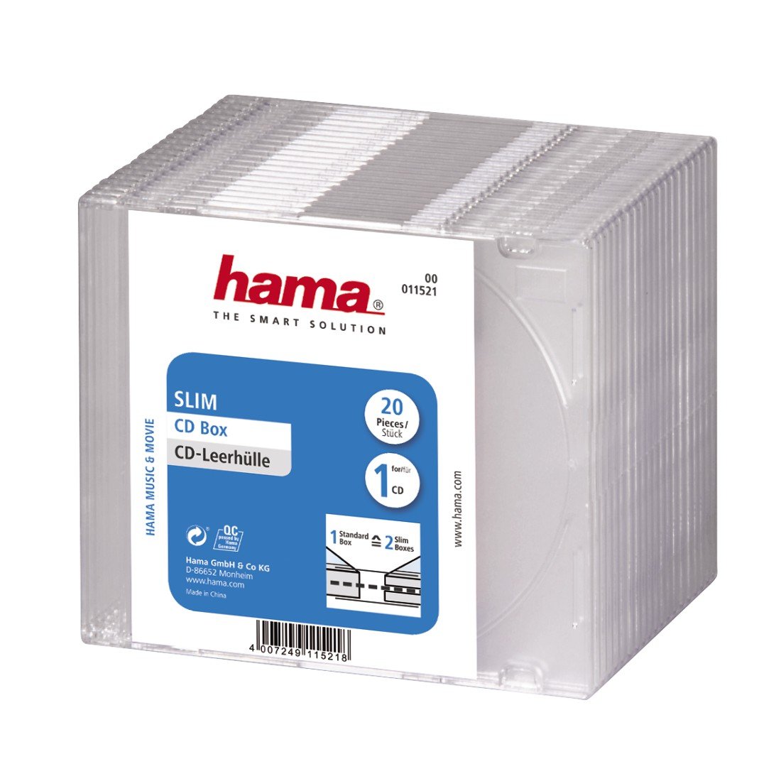 Hama Slim CD Box, pack of 20, transparent, value pack, 20 CD