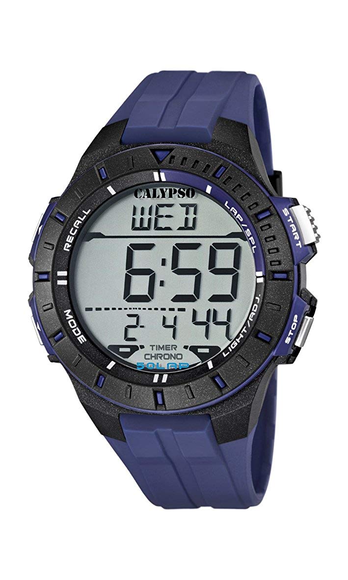 Calypso Unisex Digital Watch with LCD Dial Digital Display and Blue Plastic Strap K5607/2, Lcd/Blue