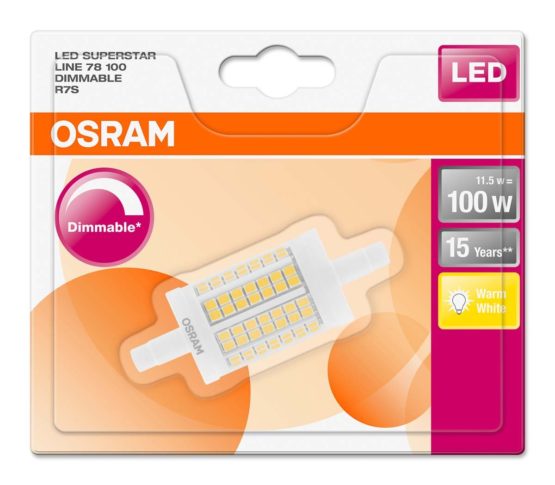 OSRAM LED SUPERSTAR LINE R7s DIM / LED tube: R7s, Dimmable, 11.50 W, 100 W for, Warm White, 2700 K, / / pack of 9 - Image 3