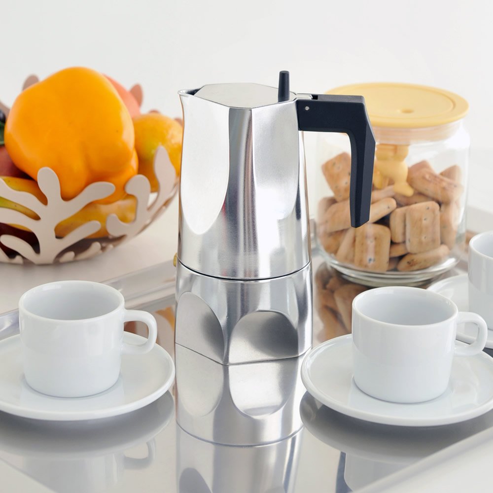 Alessi 3-Cup Ossidiana Espresso Coffee Maker in Aluminium Casting Handle with Knob in Thermo Plastic ResinBlack - Image 2