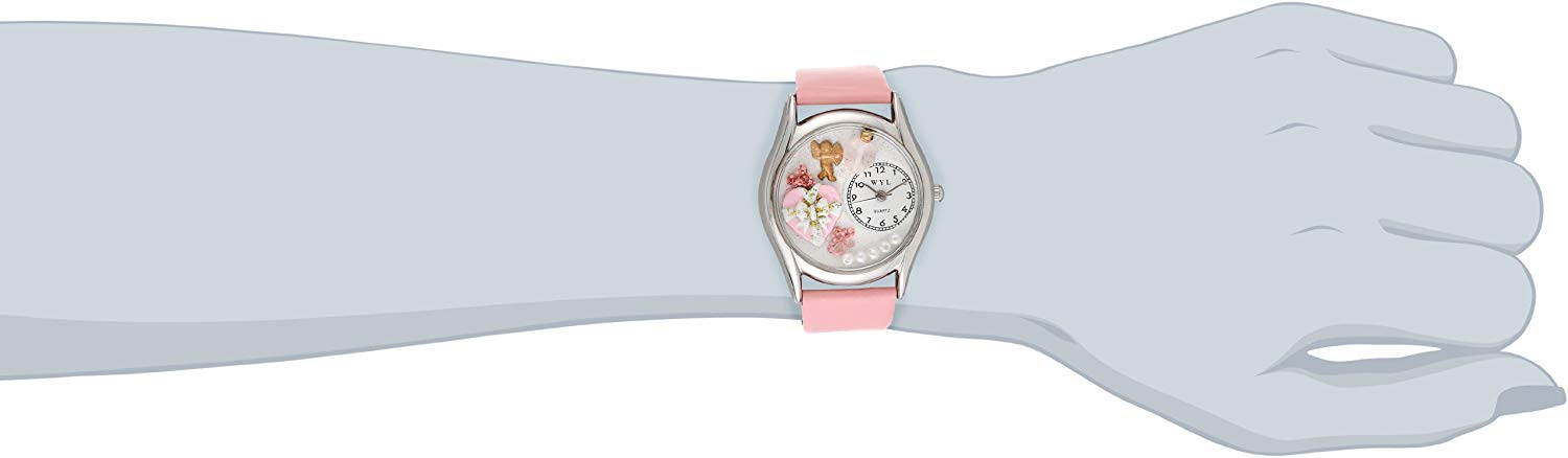 Whimsical Watches Valentine's Day Pink Leather and Silvertone Unisex Quartz Watch with White Dial Analogue Display and Multicolour Leather Strap S-1220013 - Image 2