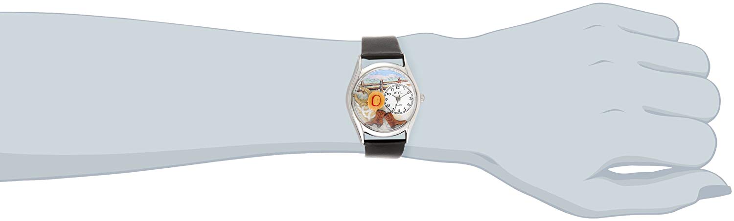 Whimsical Watches Ranch Black Leather and Silvertone Unisex Quartz Watch with White Dial Analogue Display and Multicolour Leather Strap S-0110005 - Image 2