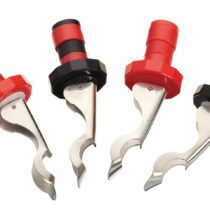 KitchenCraft Lever Arm Bottle Stoppers, Set of 4 Stainless Steel / Plastic Wine Stoppers with Built In Beer Cap Remover