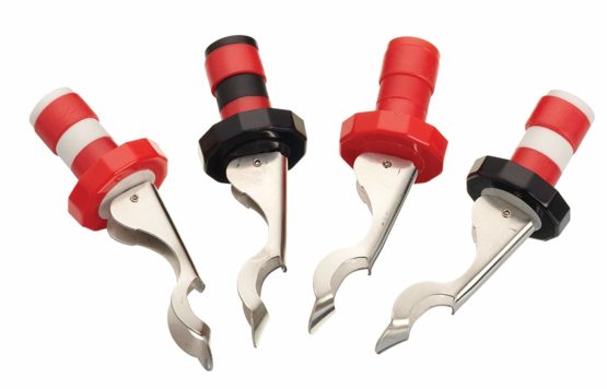 KitchenCraft Lever Arm Bottle Stoppers, Set of 4 Stainless Steel / Plastic Wine Stoppers with Built In Beer Cap Remover