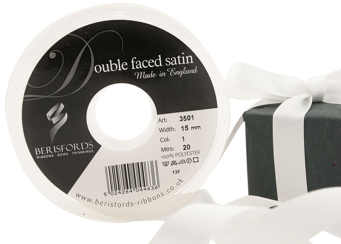 Berisfords Ribbon, White, 15 mm, 3501-W-15