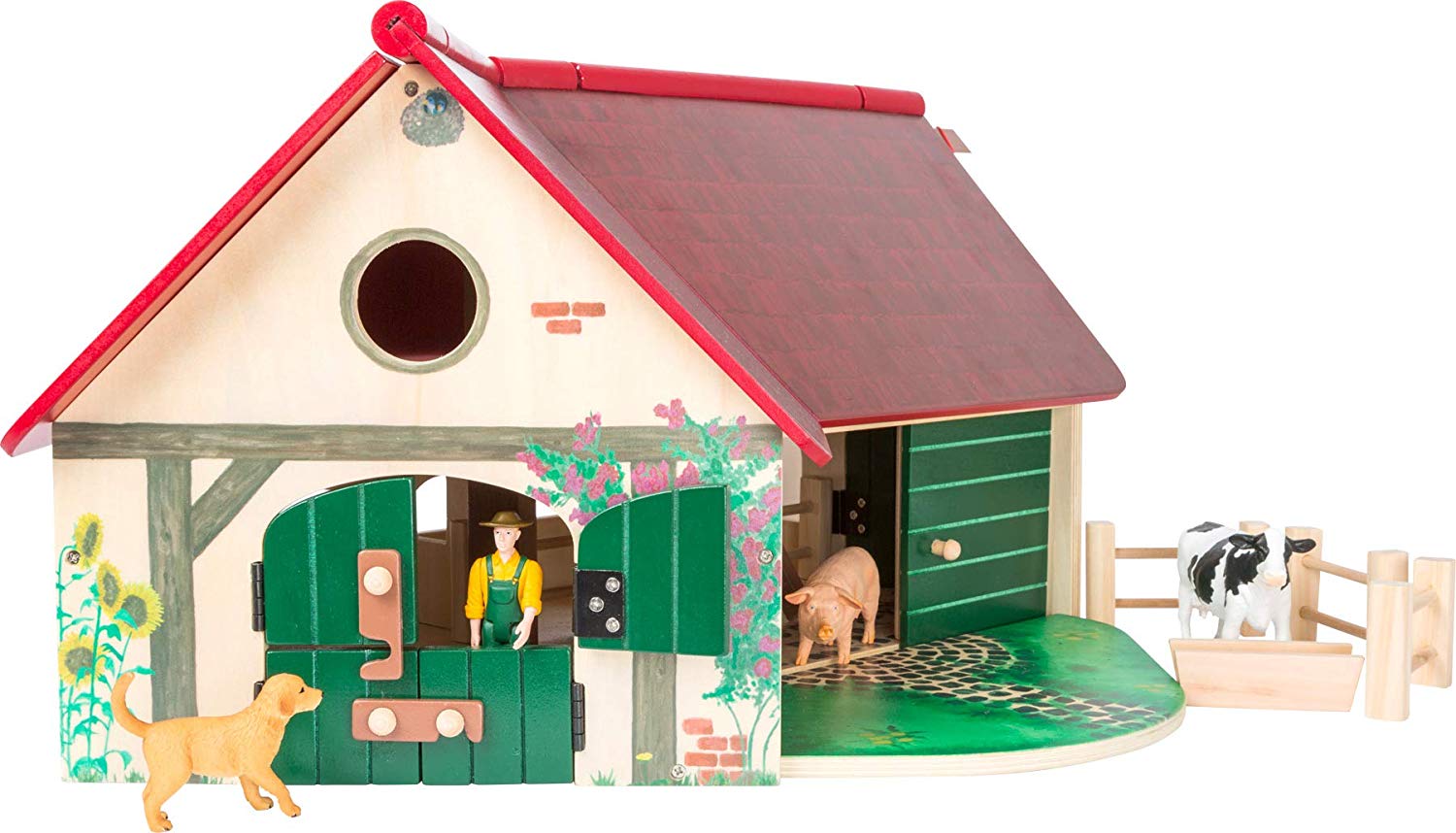 Woodfriends 11005 Wooden farm, with animals, fence, crane, ladder and farmer, 3 years and older, Multicolored, Large - Image 2