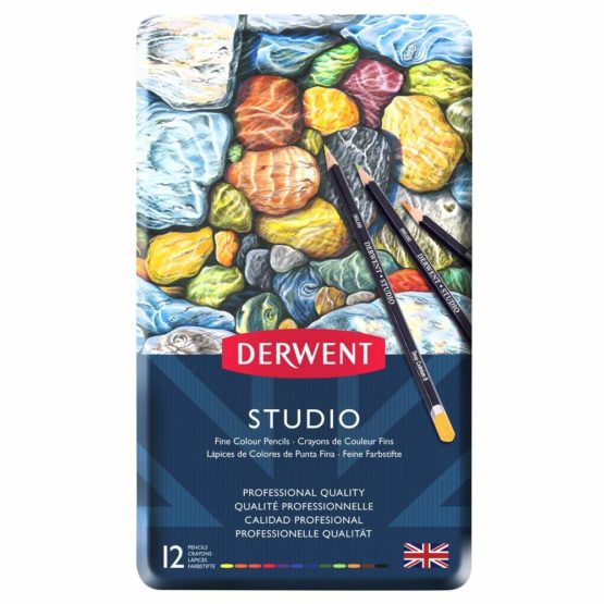 Derwent 32196 Studio Colouring Pencils, Set of 12, Professional Quality, Multicolor, tin 12