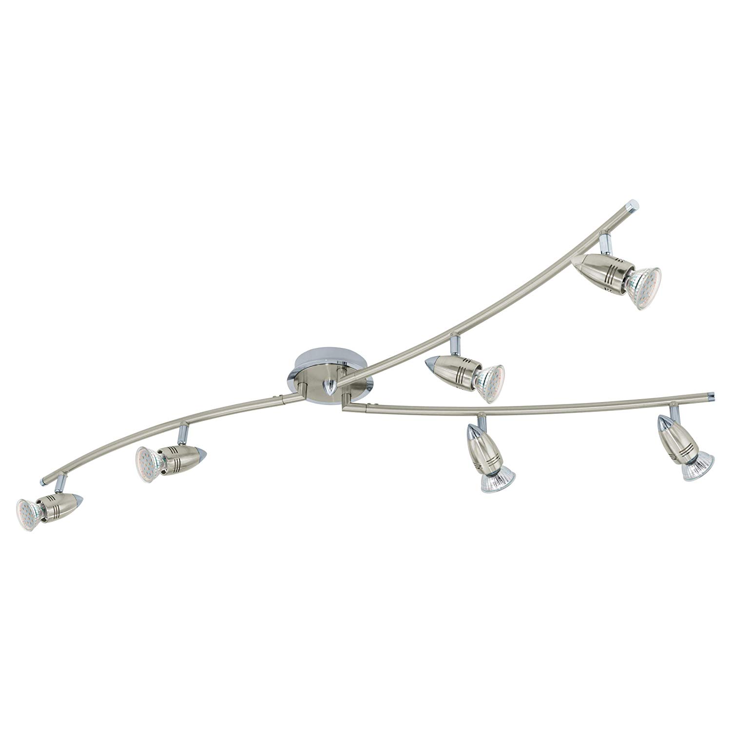 Eglo LED Ceiling Lamp Magnum LED, 6-Light Ceiling Fixture, Metal Spotlight, Living Room lamp in Matte Nickel, Chrome