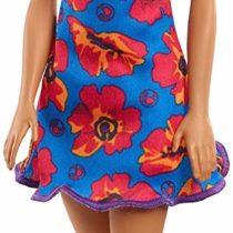 Barbie GBK94 Doll, Brunette, Wearing Blue and Red Floral Dress, Multicolour