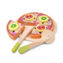 New Classic Toys 10587 Wooden Pretend Play Kids Cutting Pizza Vegetable Cooking Simulation Educational Perception Toy for Preschool Age Toddlers Boys Girls, Multi Color