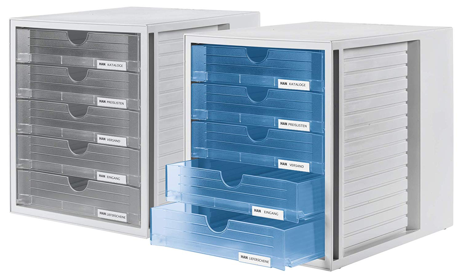 HAN 1450-64, Drawer set System box, Innovative, attractive design with 5 closed drawers, light-grey / translucent blue - Image 3