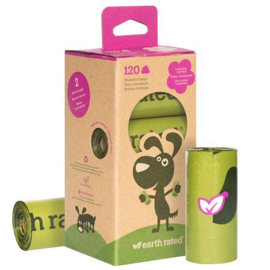 Earth Rated Dog Poo Bags Refill Rolls - 120 Leakproof Lavender-scented Bags on 8 Rolls