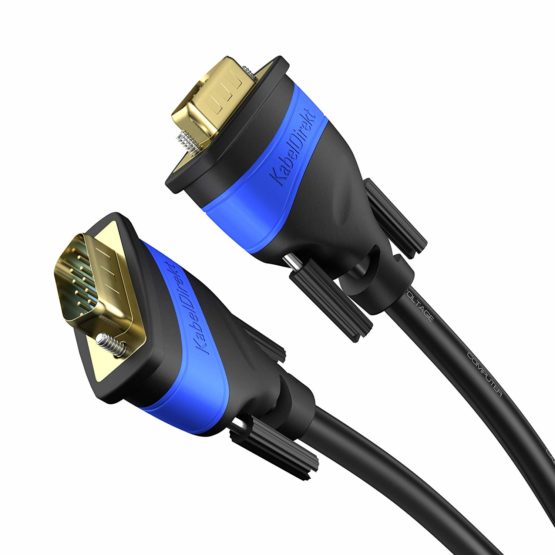 KabelDirekt – 2m – VGA cable (15 pin, Full HD/1080p, 3D ready, VGA male to VGA male connectors, connects PCs to monitors/CRT displays/TVs, gold-plated connectors, black)